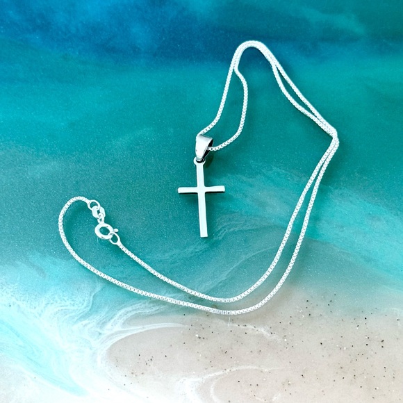 Sterling Silver Small Cross Necklace, Silver Chain, Religious Dainty Jewelry - Picture 1 of 14